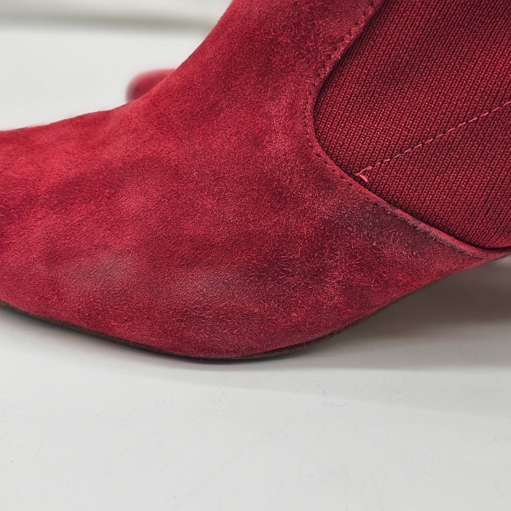 Halston Women Size 9 Sock Red Booties Suede Stretchy Pointy Toe Valentine Day - Picture 10 of 14